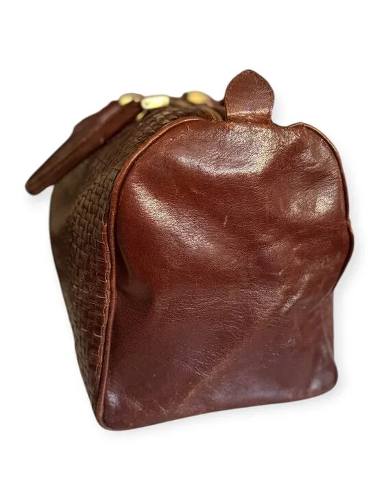 Vintage Fendi Woven Brown Leather Satchel | Top Handle Bag - Picture 3 of 7